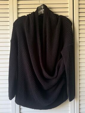 zeagoo Black Draped Open-Front Knit Cardigan